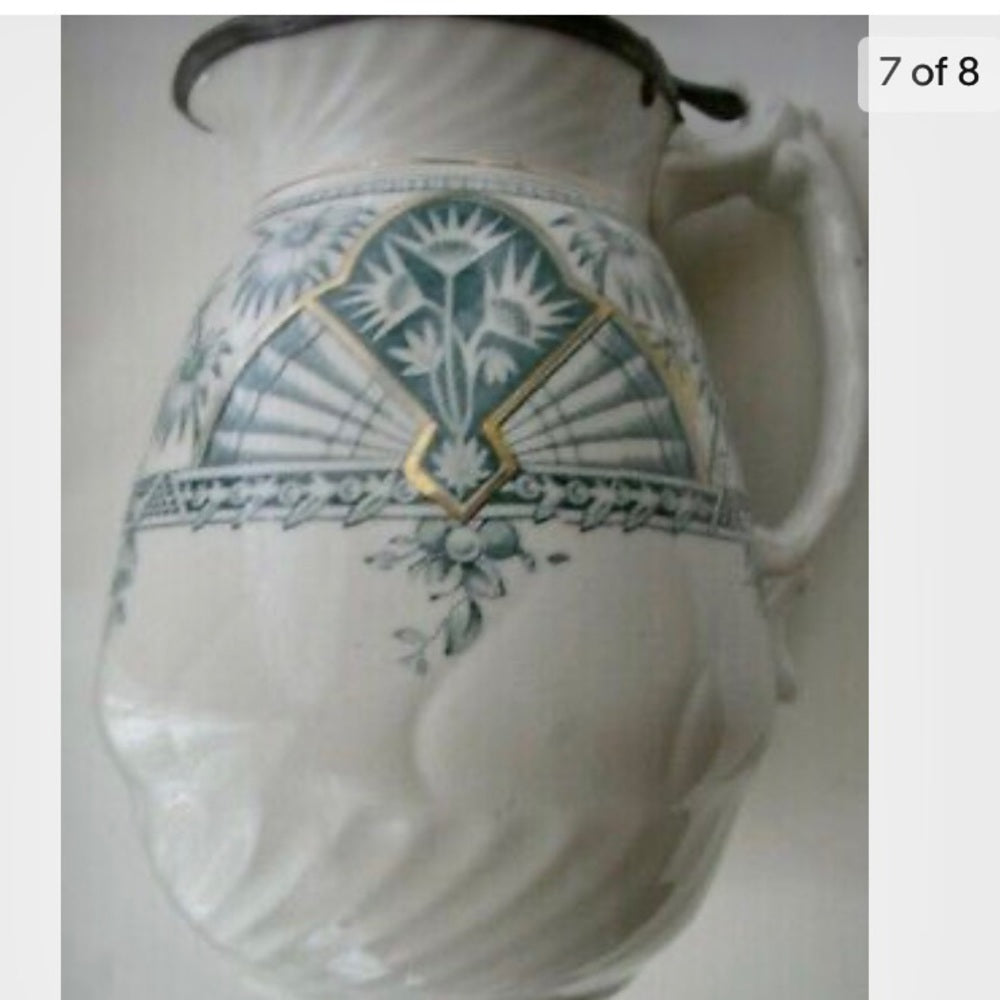 1885 Staffordshire, England Pitcher with Pewter Lid