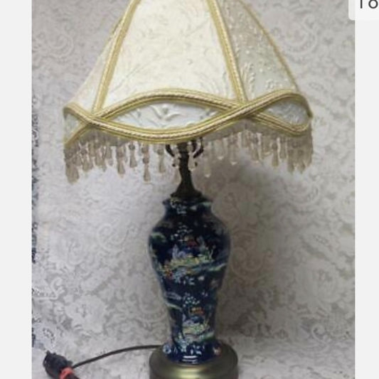Vintage Royal Winton Variant Polychrome Willow Electric TableLamp 26T x 13.5 D