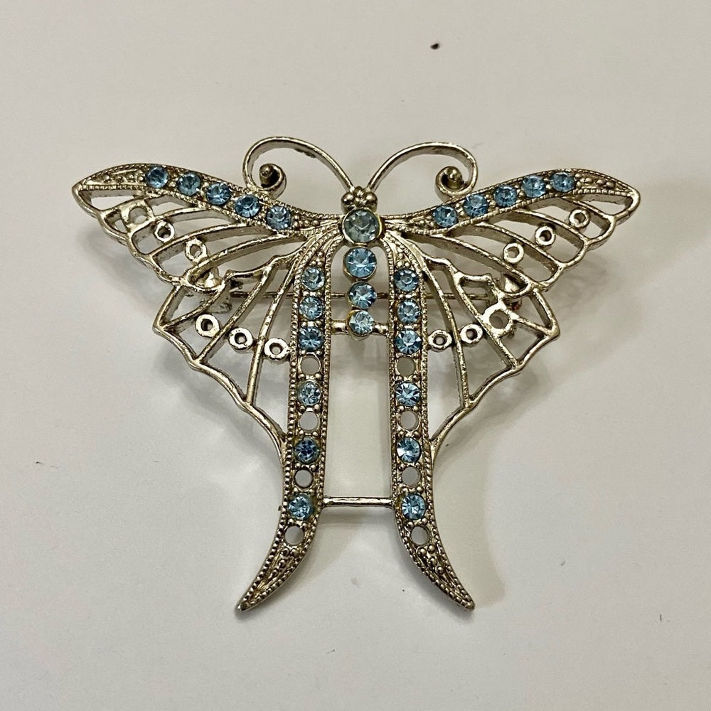 Vintage, Art Nouveau, Large, Silver Tone,  Butterly Brooch-Pendant Necklace