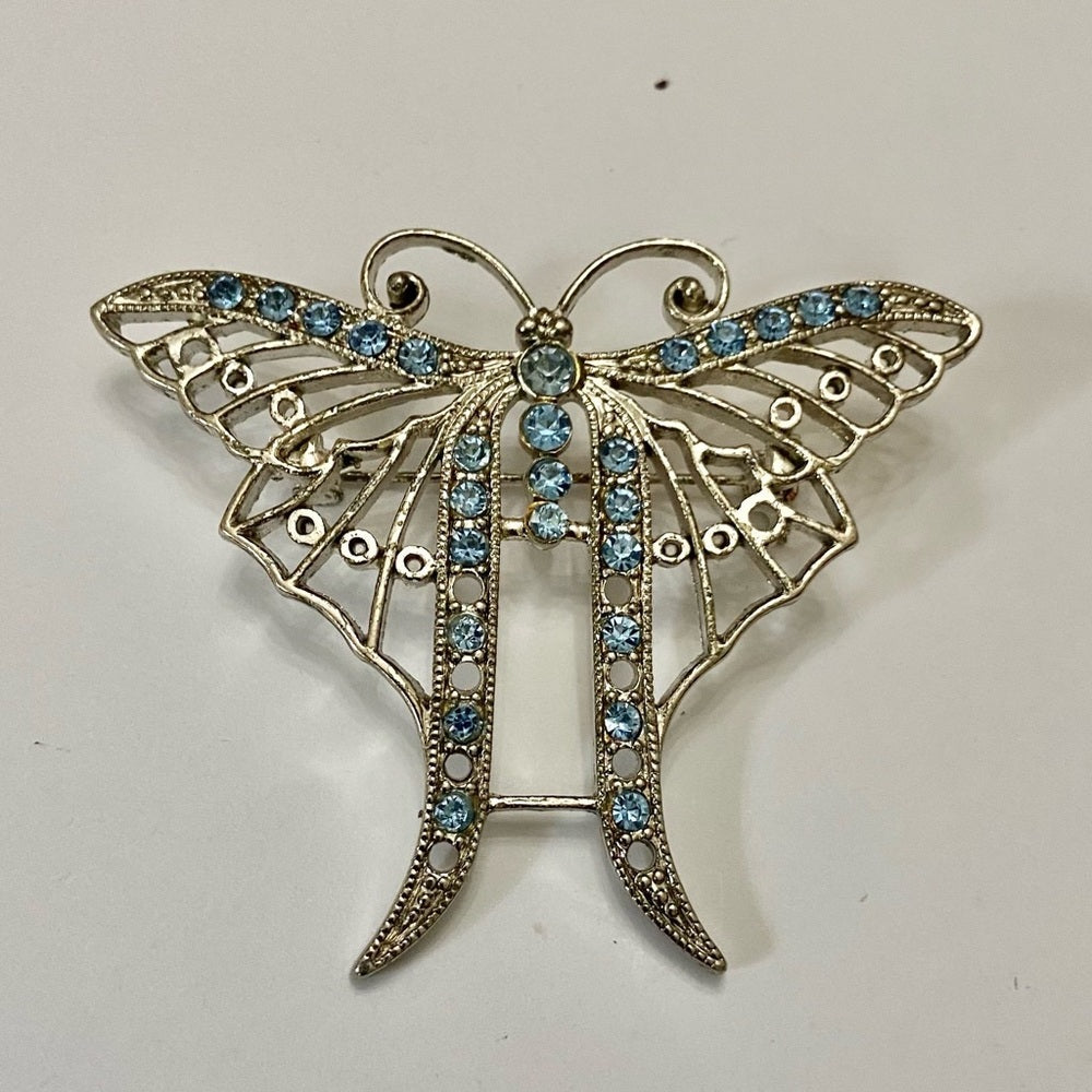 Vintage, Art Nouveau, Large, Silver Tone,  Butterly Brooch-Pendant Necklace