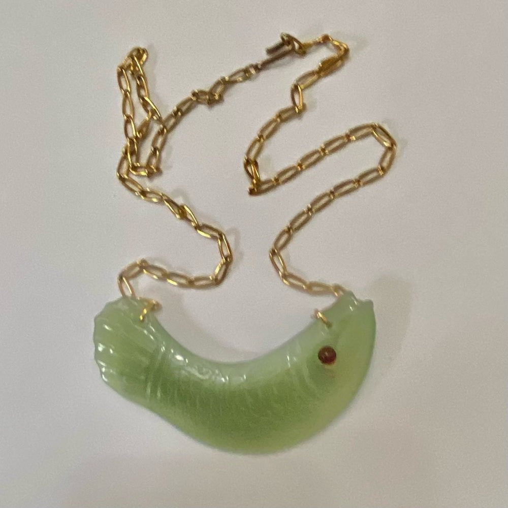 Vintage, 4.5in Carved Fish Jade  Necklace