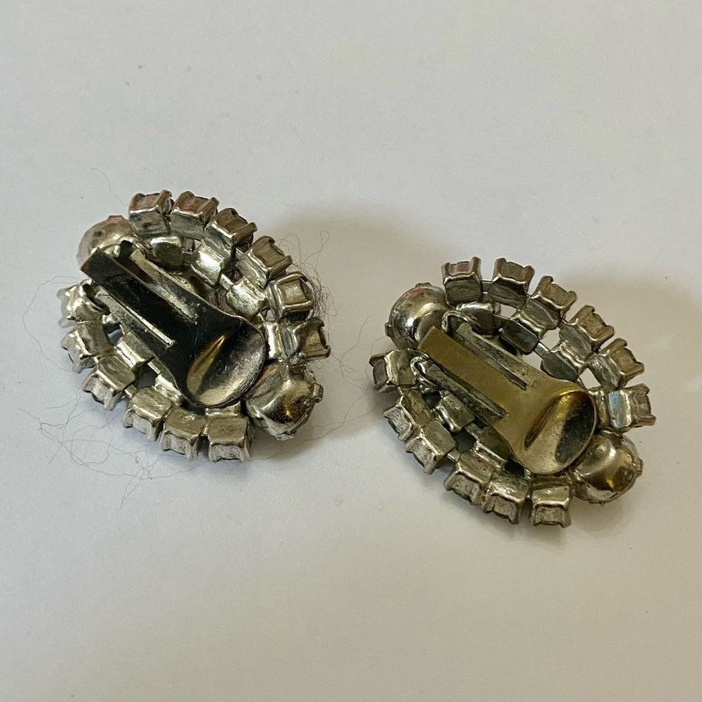 Vintage, Faux Clear Gemstone- Rhinestones Clip Earrings