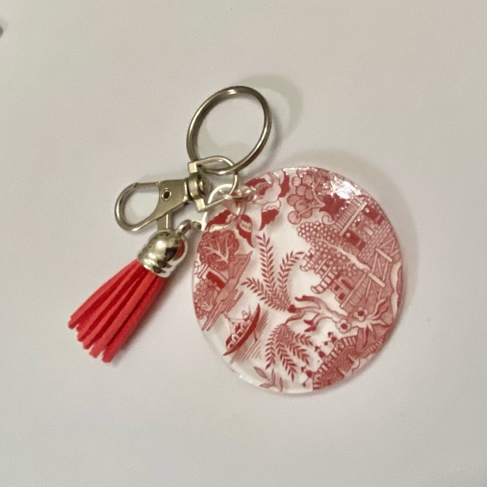 Beautiful, Rare,  Red Willow, Round Plastic Key Chain, 4.in L x 1.5in D