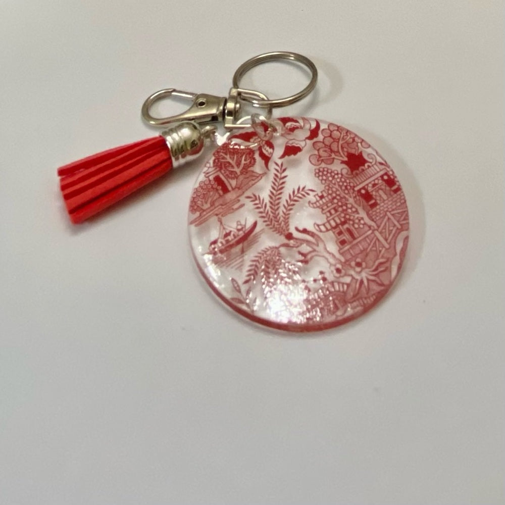 Beautiful, Rare,  Red Willow, Round Plastic Key Chain, 4.in L x 1.5in D