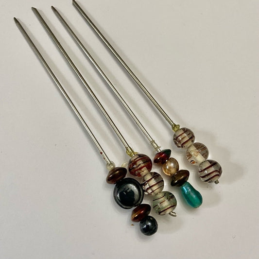 Vintage, 4-pc Handcrafted Glass Beaded Hat Pins