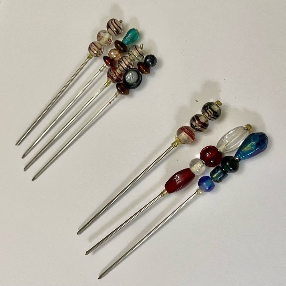 Vintage, 4-pc Handcrafted Glass Beaded Hat Pins