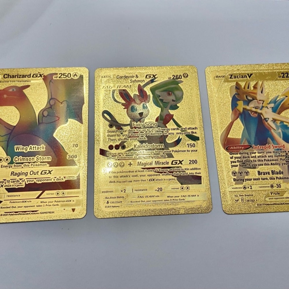 Lot (A): 3 Pokemon Reverse Holo Cards and 3 Pokemon Gold Fan Arts
