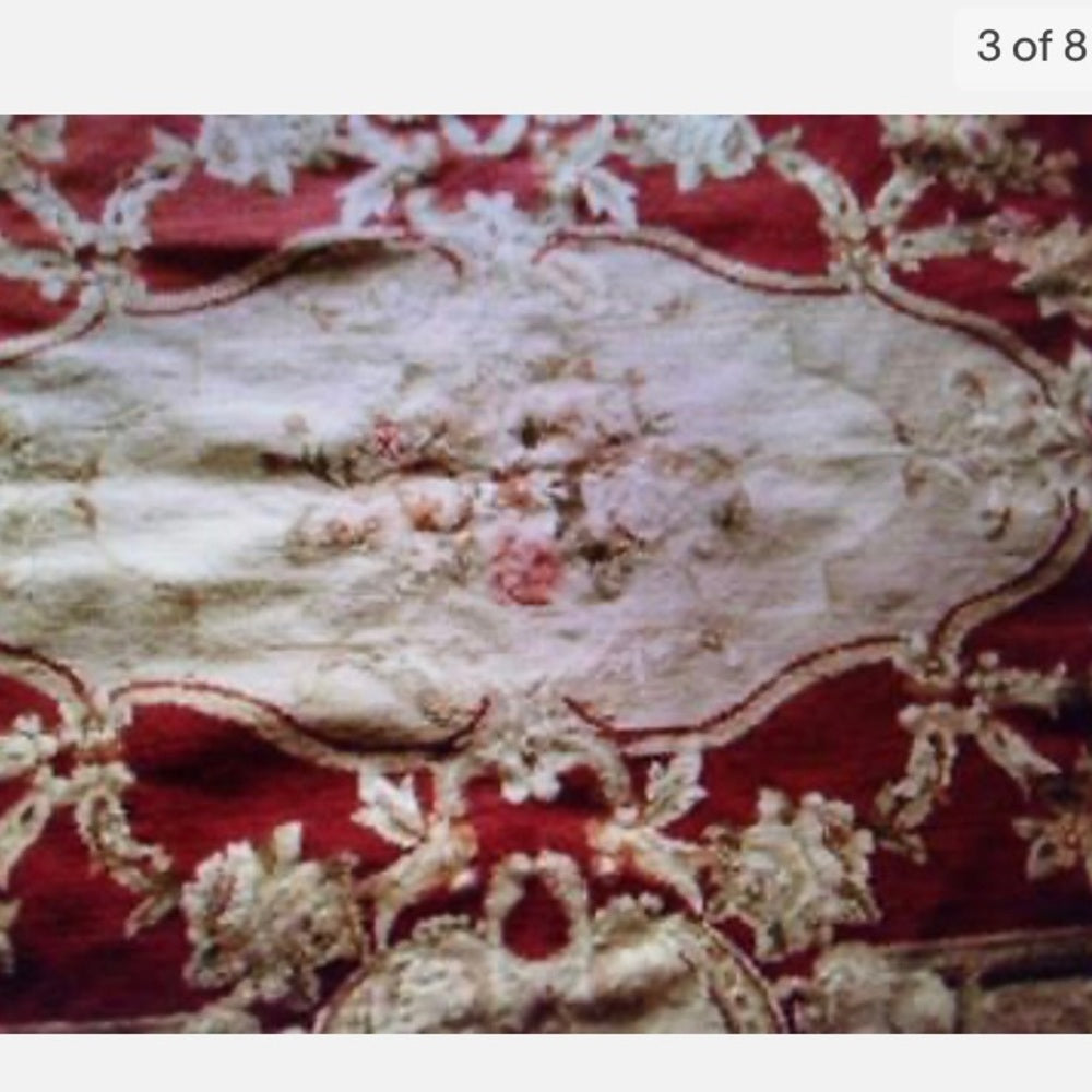 Vintage, Fabulous, Large 72“x48“, Handmade Petit Point Floral Tapestry-Bed Cover
