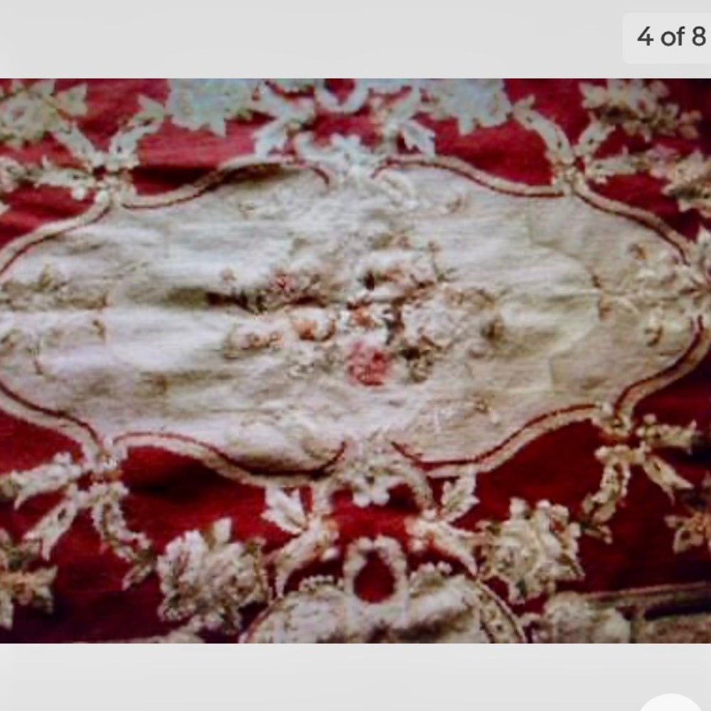 Vintage, Fabulous, Large 72“x48“, Handmade Petit Point Floral Tapestry-Bed Cover