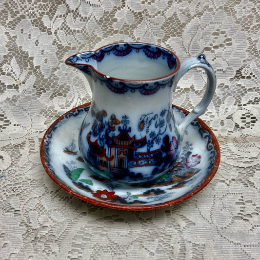 Antique, Flow Blue Willow, E.M. Co., England, Creamer Set