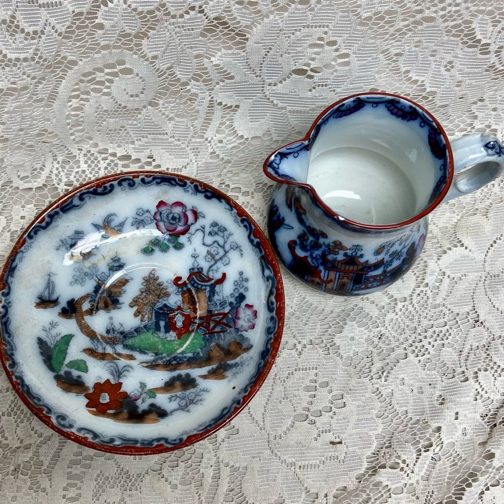 Antique, Flow Blue Willow, E.M. Co., England, Creamer Set
