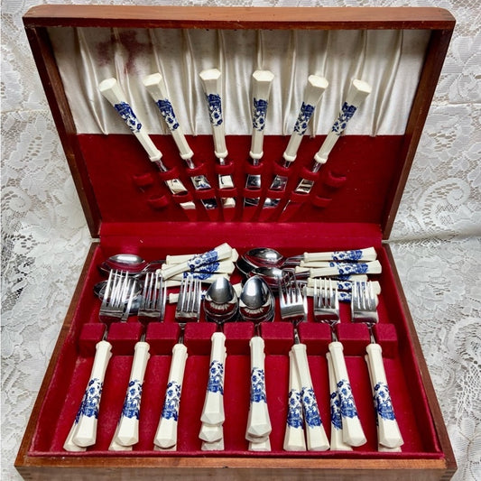 Vintage, Oxford Hall, Japan 36-pc Blue Willow Flatware, Service for 6 ((3T-1022)