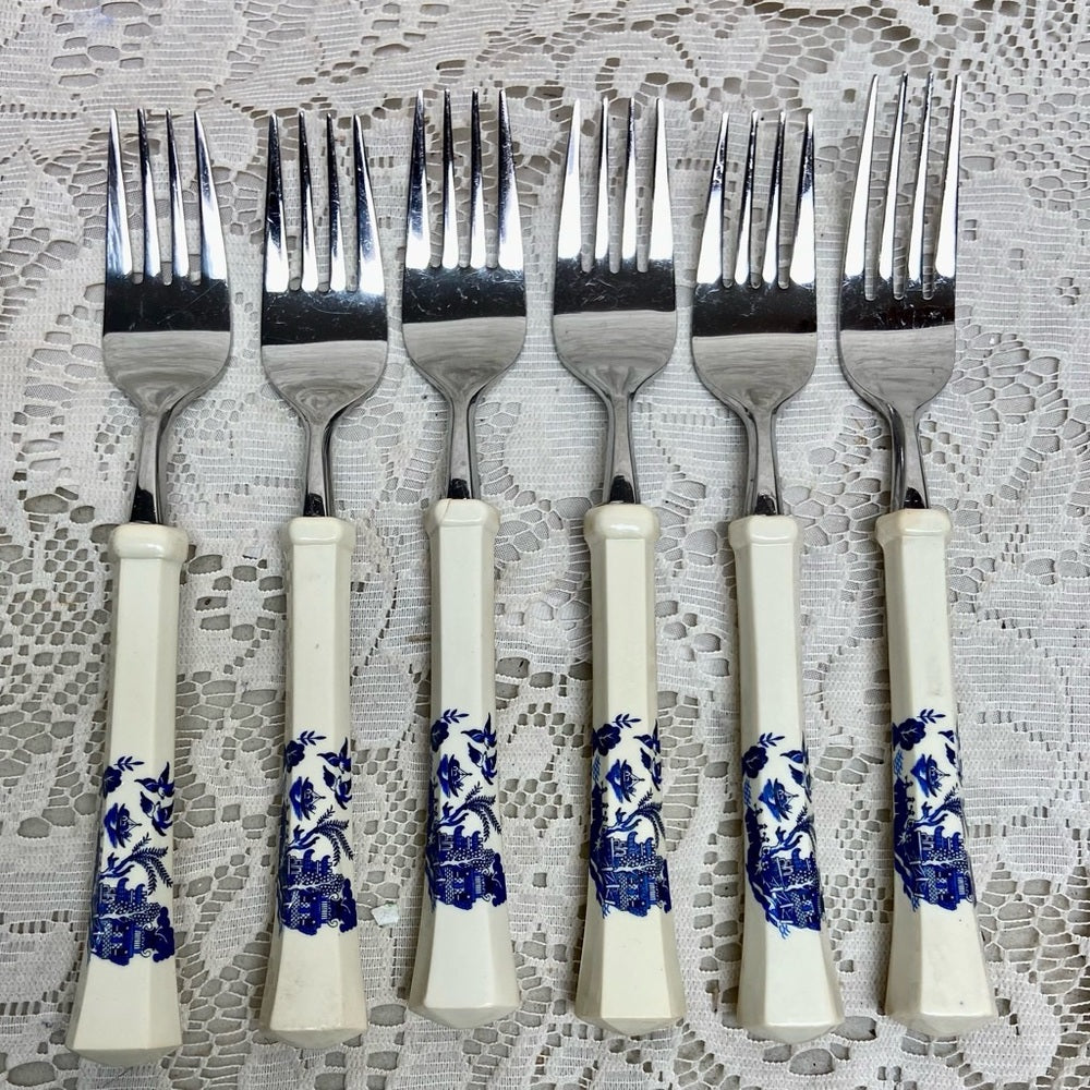 Vintage, Oxford Hall, Japan 36-pc Blue Willow Flatware, Service for 6 ((3T-1022)
