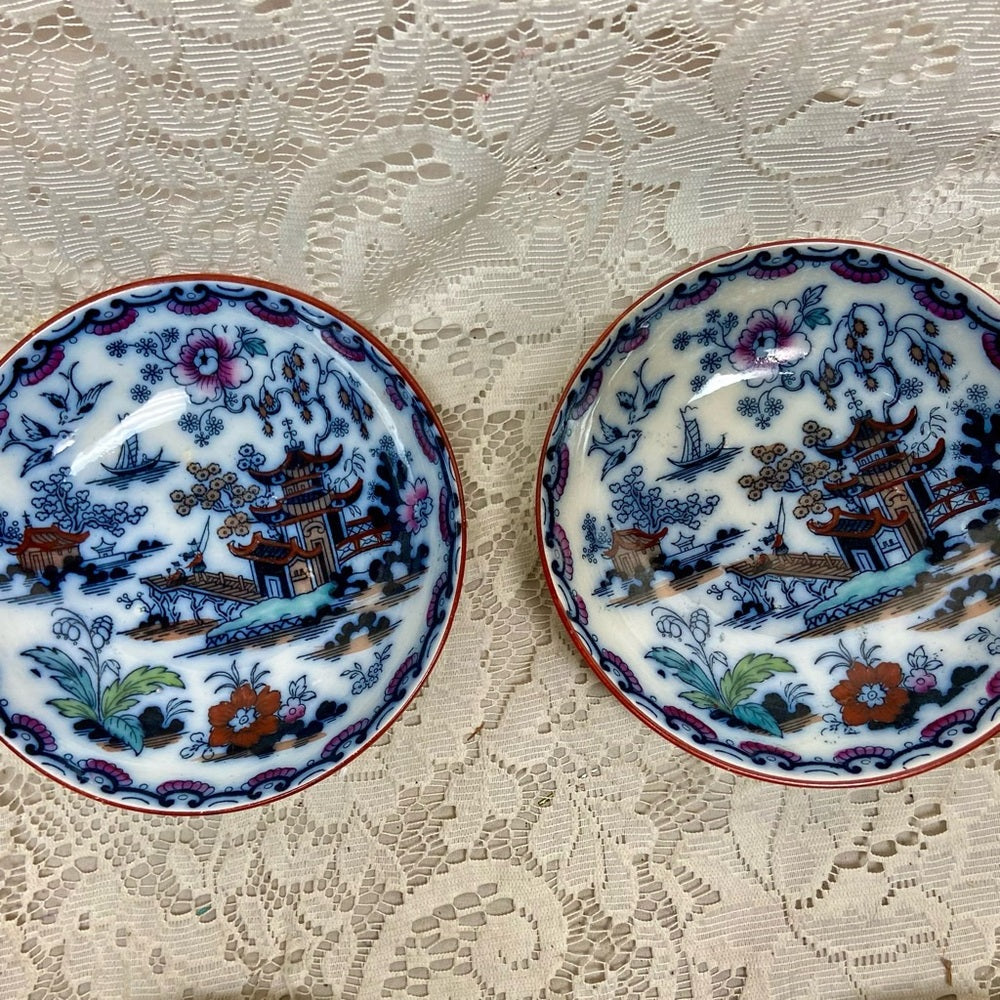 Antique, Flow Blue Willow, E.M. Co., England, 6pc- 2 Trio Set