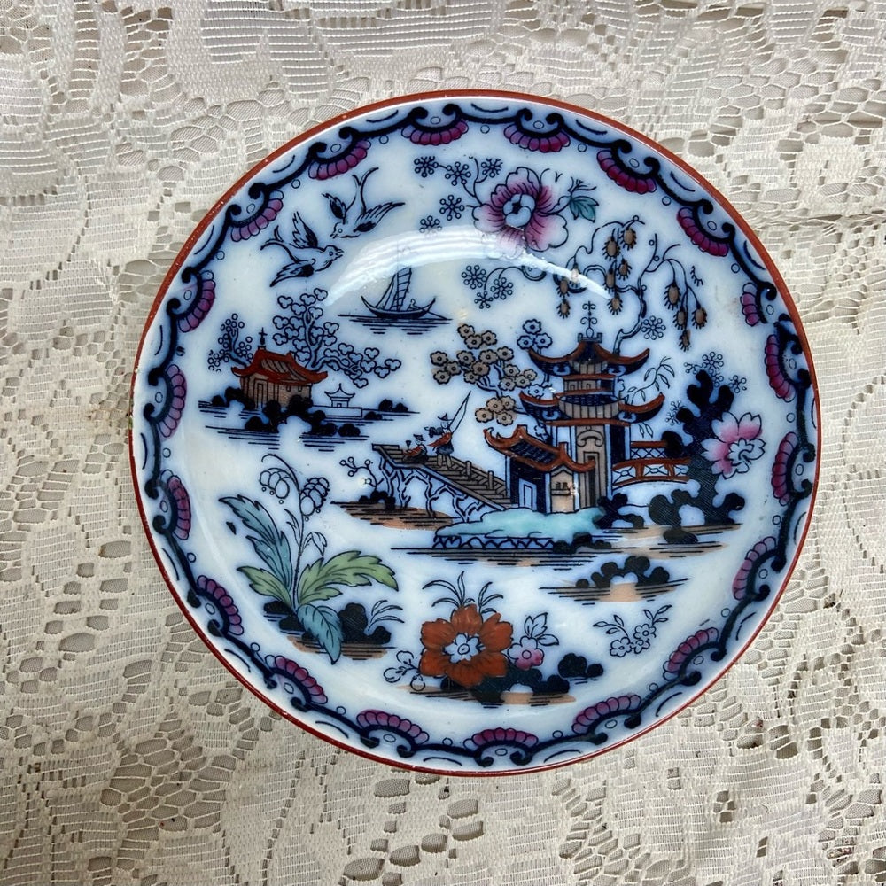 Antique, Flow Blue Willow, E.M. Co., England,Trio Set