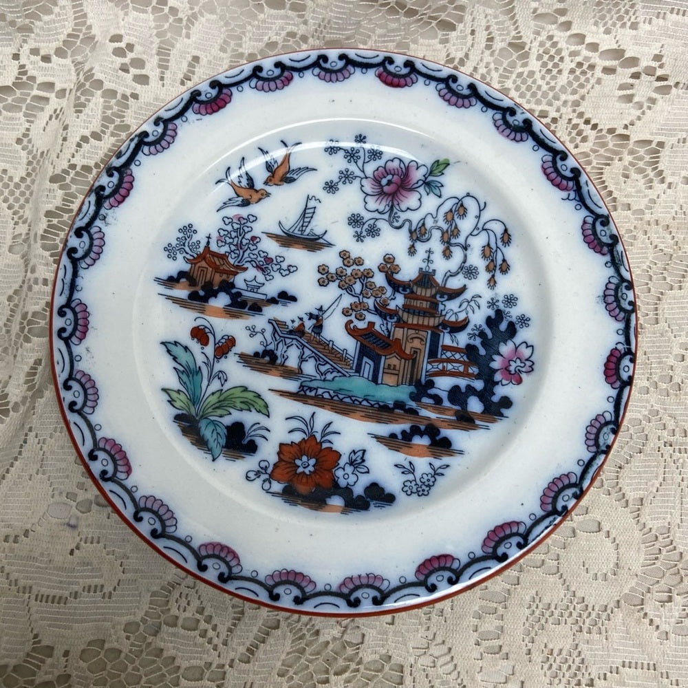 Antique, Flow Blue Willow, E.M. Co., England,Trio Set