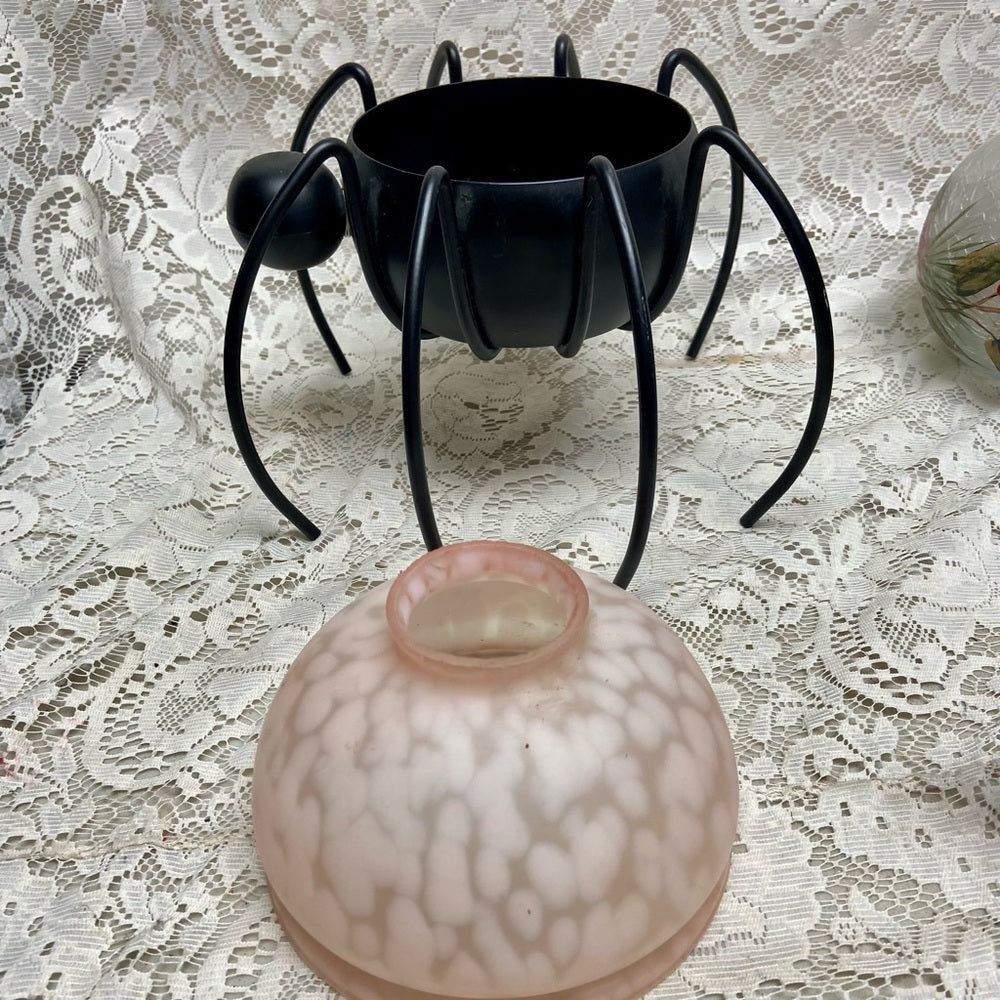 Vintage, Figural Spider Candle Lamp Stand 12in H x 12in D