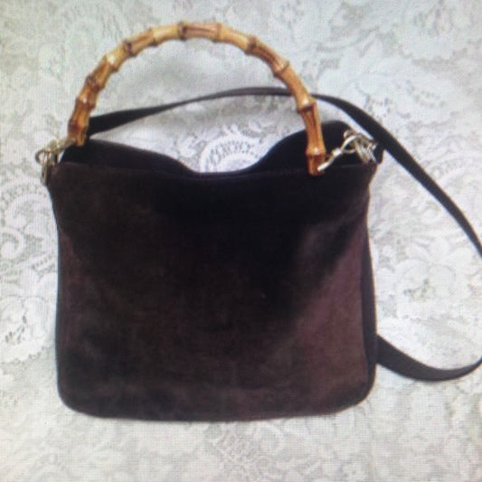 Gucci Italy 2-Way, Brown Suede Leather Handbag