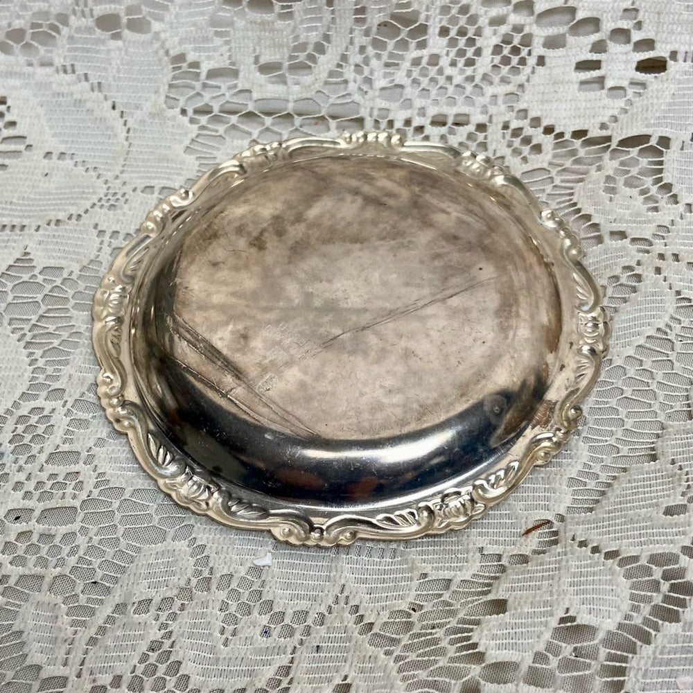 Vintage, 2pc Blue Willow Silver Plated Cups and Saucers