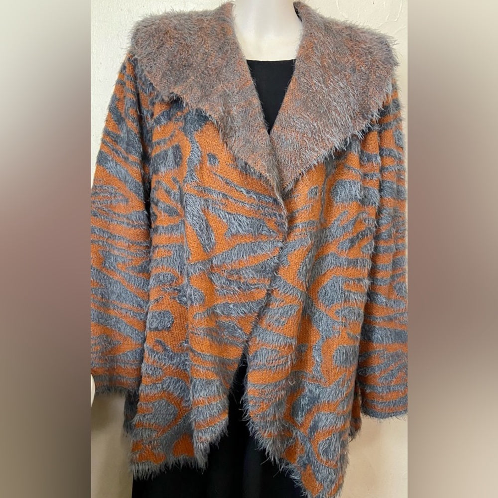 Black Rivet Wilson’s Leather Orange Gray Sweater Cardigan