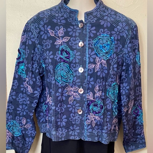 Cold Water Creek Purple Floral Shirt Cardigan Size PL