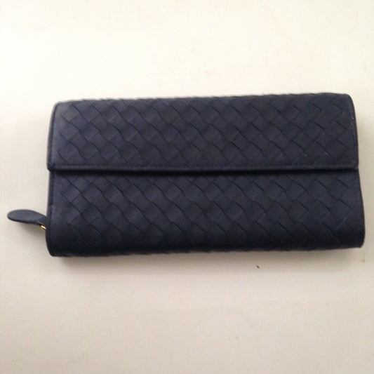 Bottega Veneta Dark Blue Leather Long Wallet