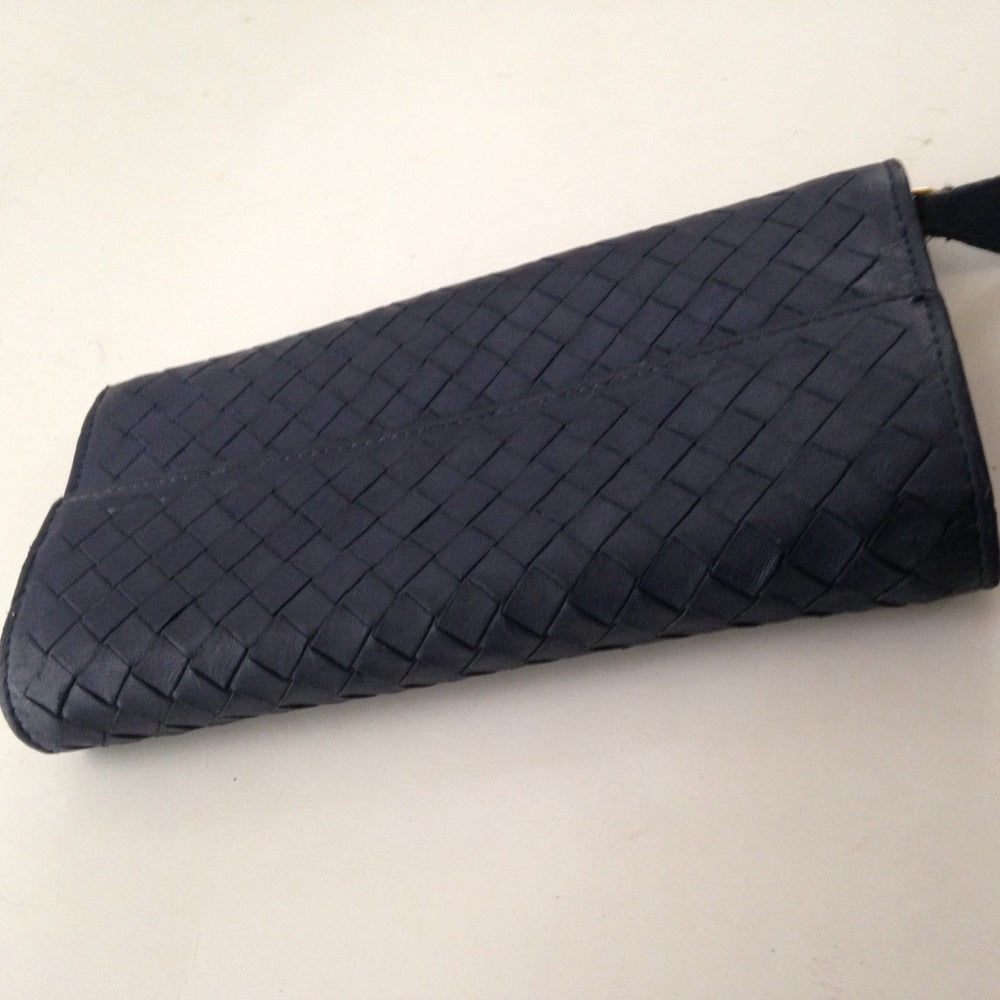 Bottega Veneta Dark Blue Leather Long Wallet