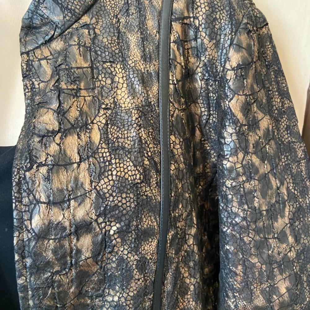 Chicos, Black and Gold Faux Reptile Leather Jacket  Size 2