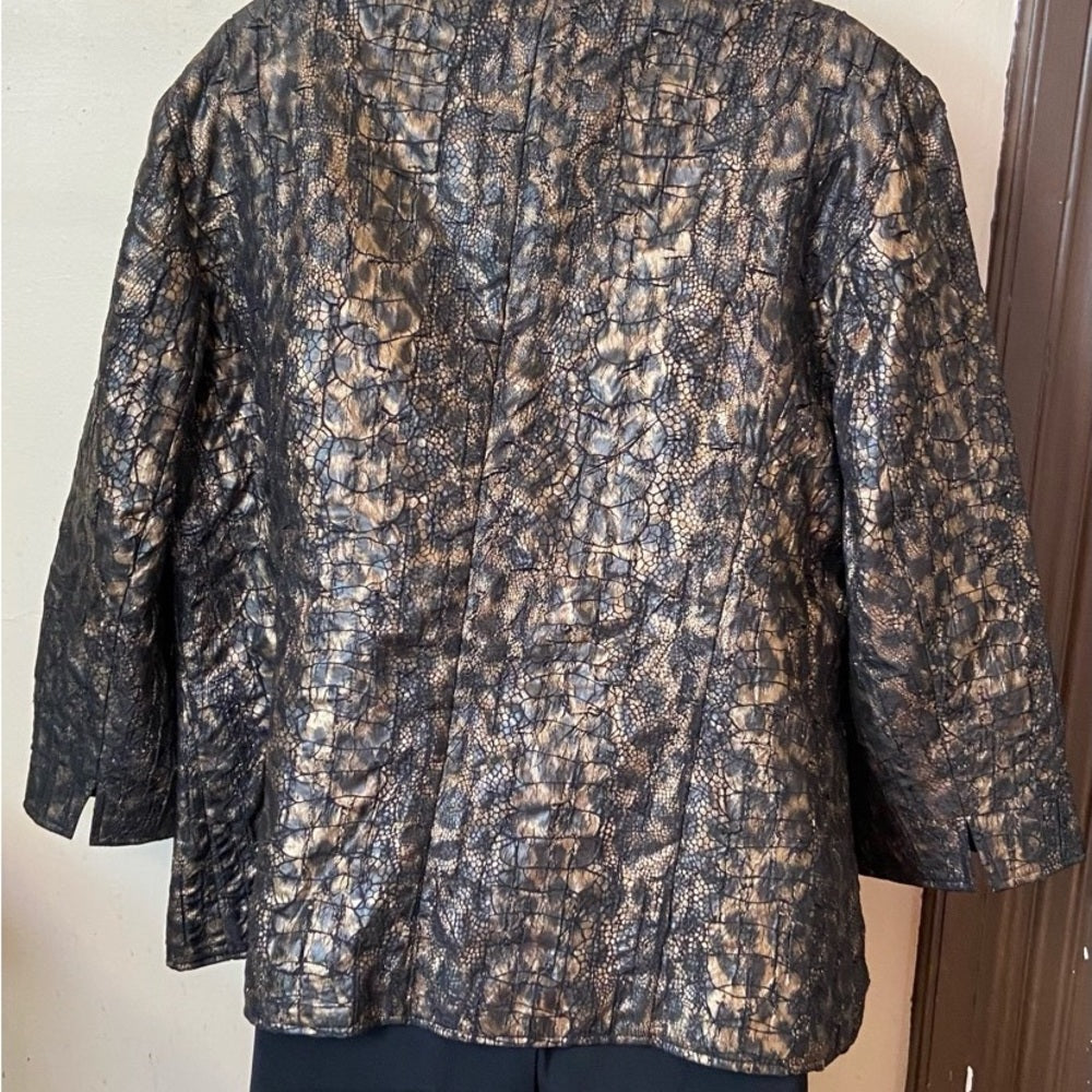 Chicos, Black and Gold Faux Reptile Leather Jacket  Size 2