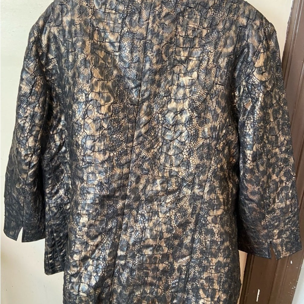 Chicos, Black and Gold Faux Reptile Leather Jacket  Size 2
