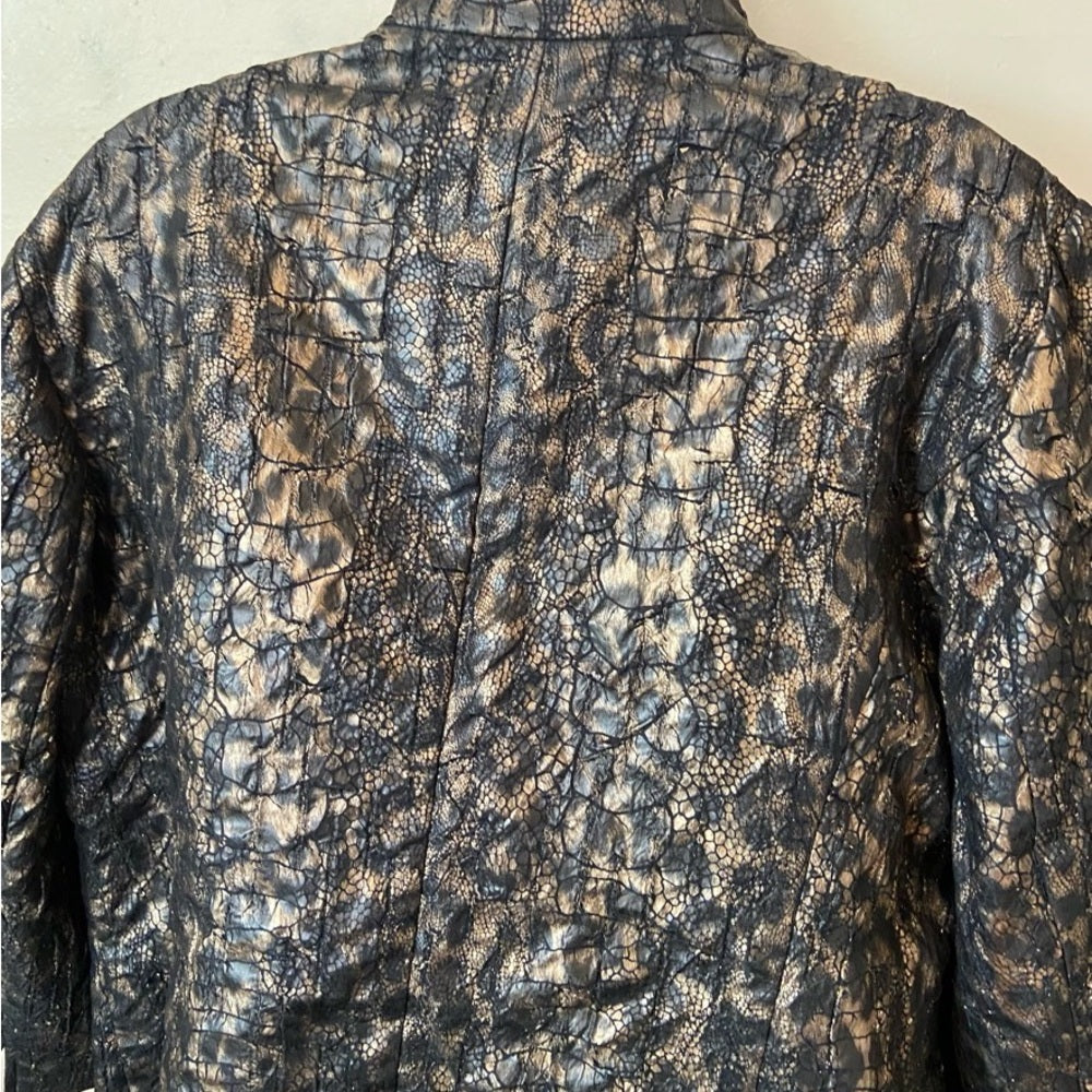 Chicos, Black and Gold Faux Reptile Leather Jacket  Size 2