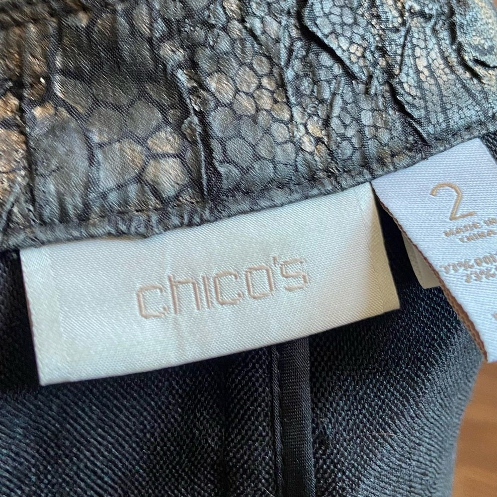 Chicos, Black and Gold Faux Reptile Leather Jacket  Size 2