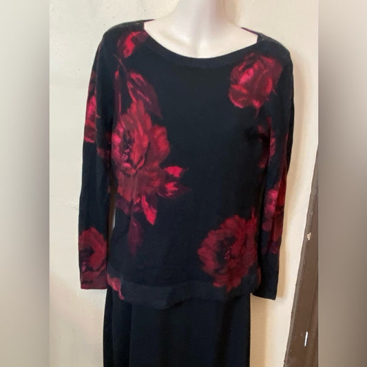 Talbots, Black Wool with Red Roses Pull Over Sweater  (MP)
