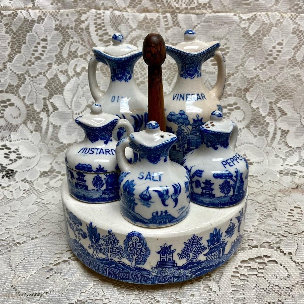Vintage, Rare 11-pc Blue Willow Condiment Set.