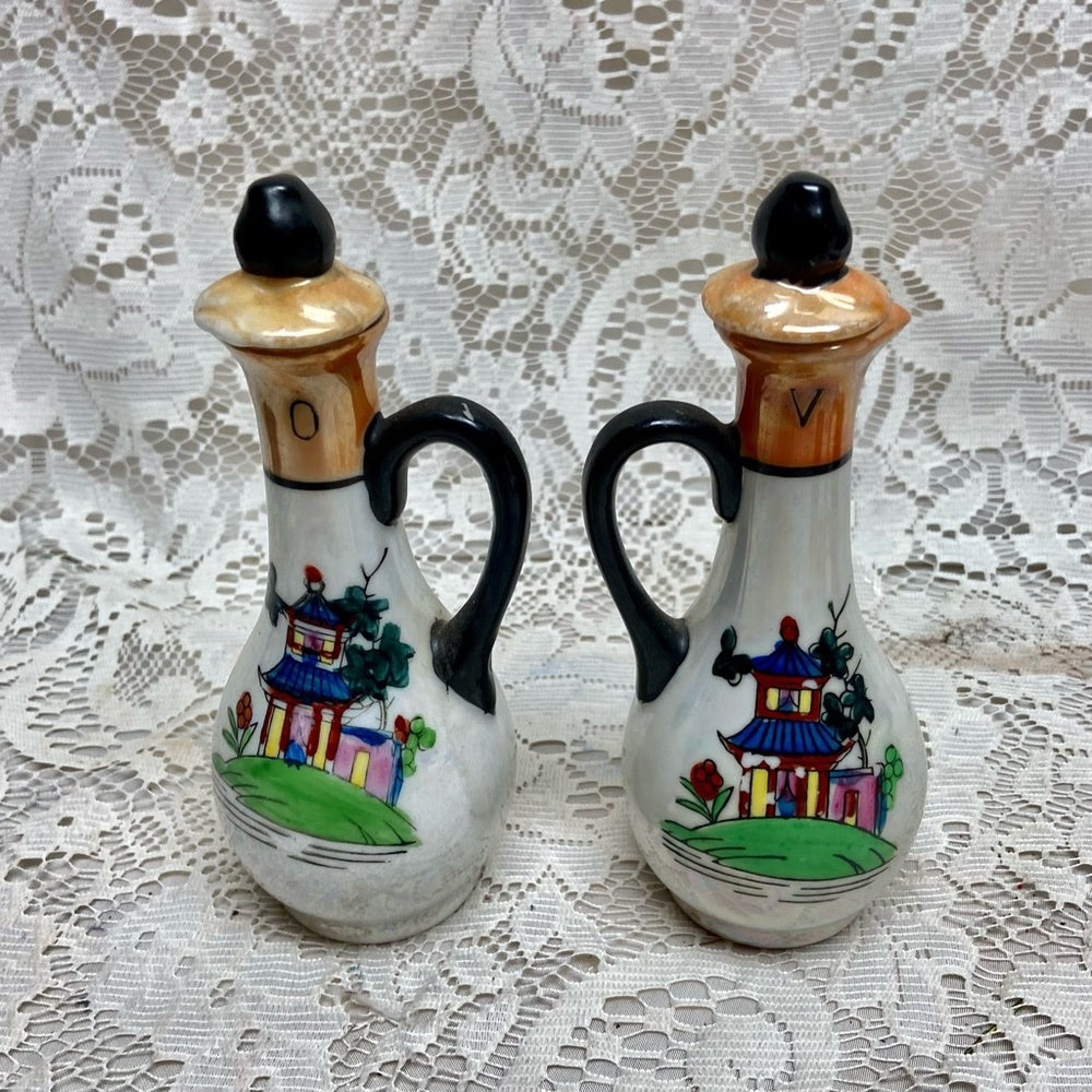 Vintage, Rare 9-pc Variant, Polychrome Blue Willow Condiment Set
