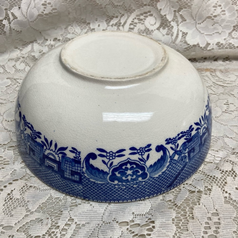 Vintage, 3pc Round Blue WillowSalad -Pasta Bowl w/ Spoon an Fork