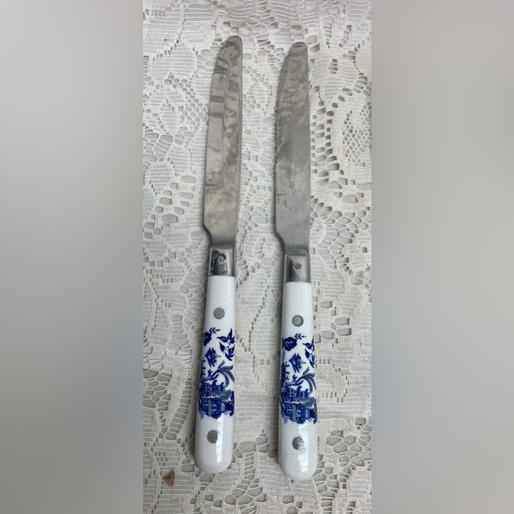 Vintage, Carnival, Thailand, Good Quality 10-pc Blue Willow Flatware, Svc for 2