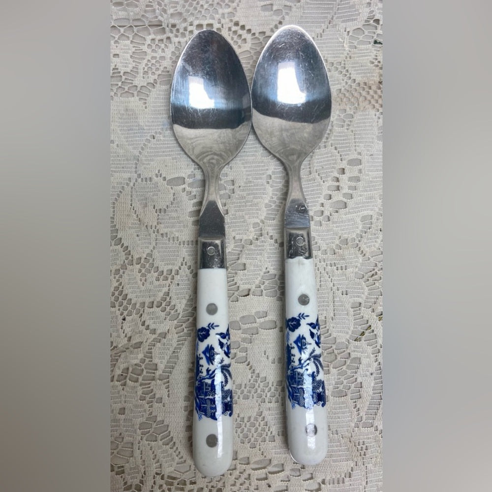 Vintage, Carnival, Thailand, Good Quality 10-pc Blue Willow Flatware, Svc for 2