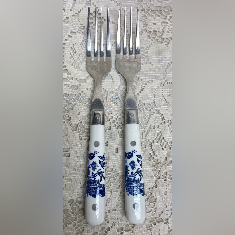 Vintage, Carnival, Thailand, Good Quality 10-pc Blue Willow Flatware, Svc for 2