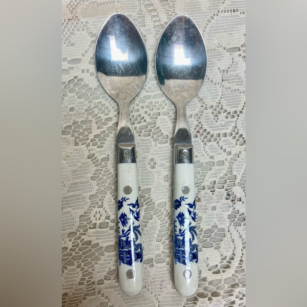 Vintage, Carnival, Thailand, Good Quality 10-pc Blue Willow Flatware, Svc for 2