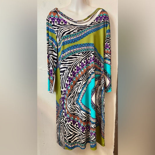 Stunning Enfocus Printed Dress with Decorative Collared Necklace Size 14