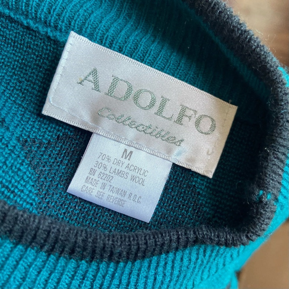 Vintage, Adolfo Collectibles 2-pc Teal Sweater Blouse and Skirt  Size M-L
