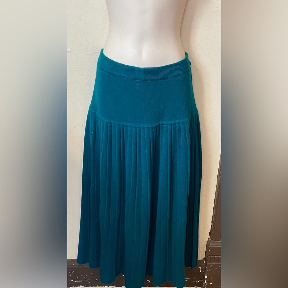 Vintage, Adolfo Collectibles 2-pc Teal Sweater Blouse and Skirt  Size M-L