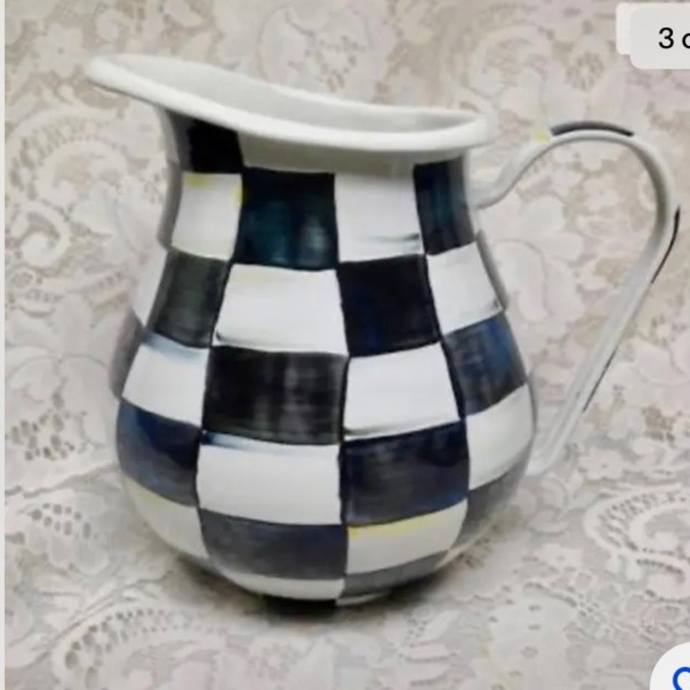 MacKenzie Childs Courtley Check Large 104 oz Pitcher 8.5inT & Pasta-Salad- Bowl