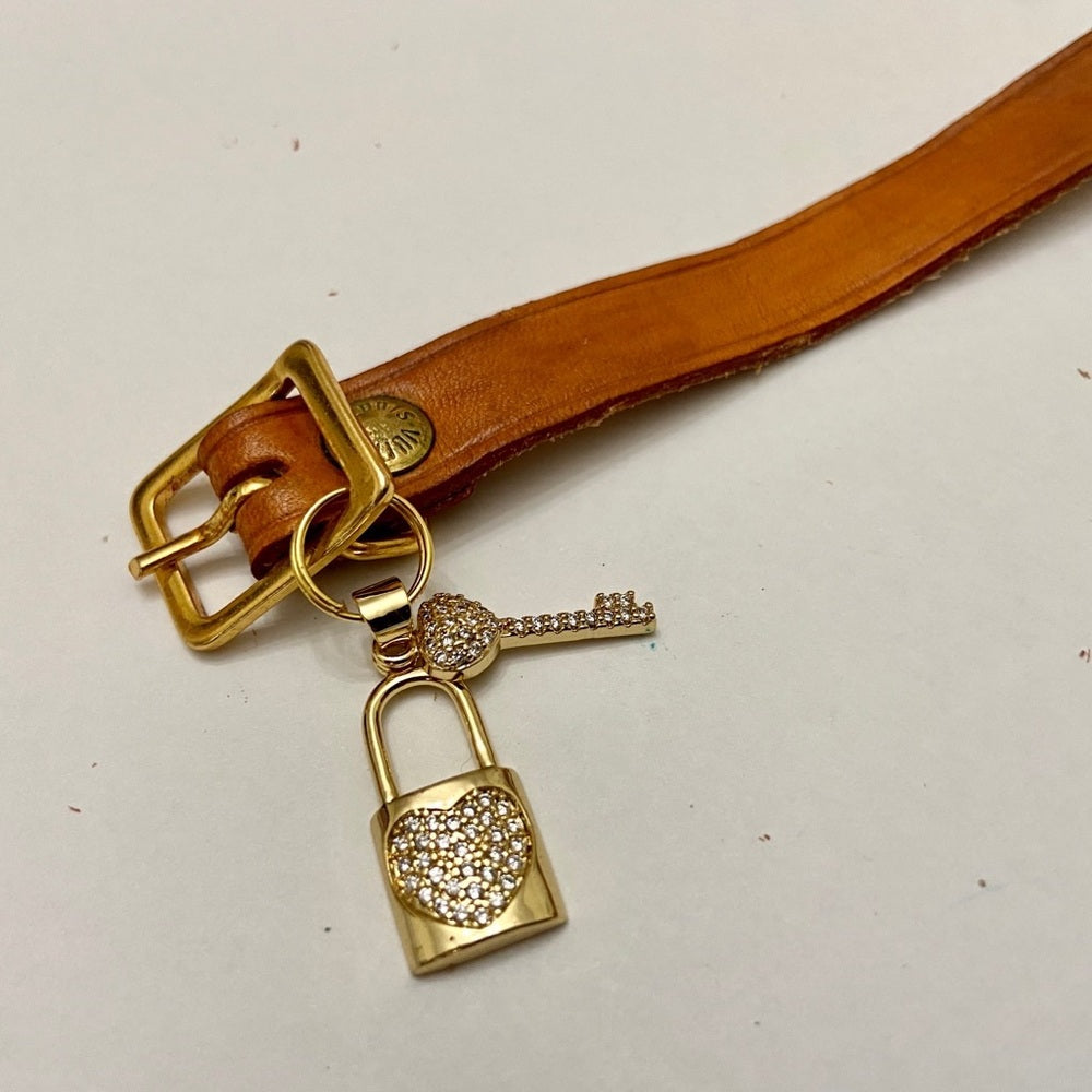 Authentic, Louis Vuitton Tan Leather Handbag or Luggage Name Tag Bracelet