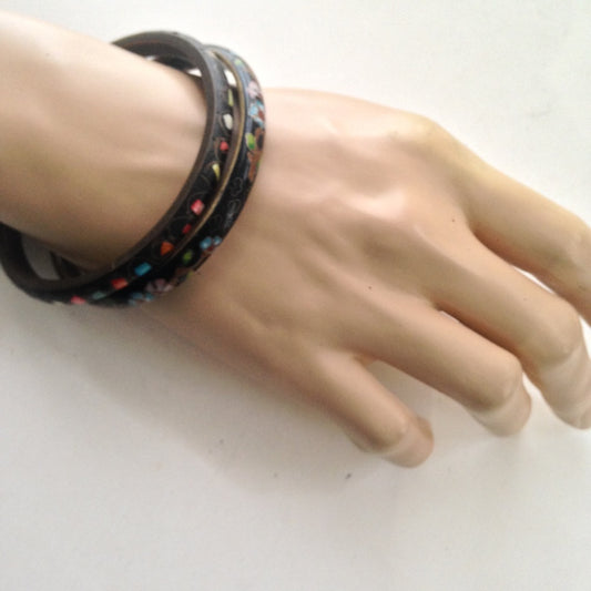Vintage 2pc Multi-Color Cloisonne on Brass Bangles