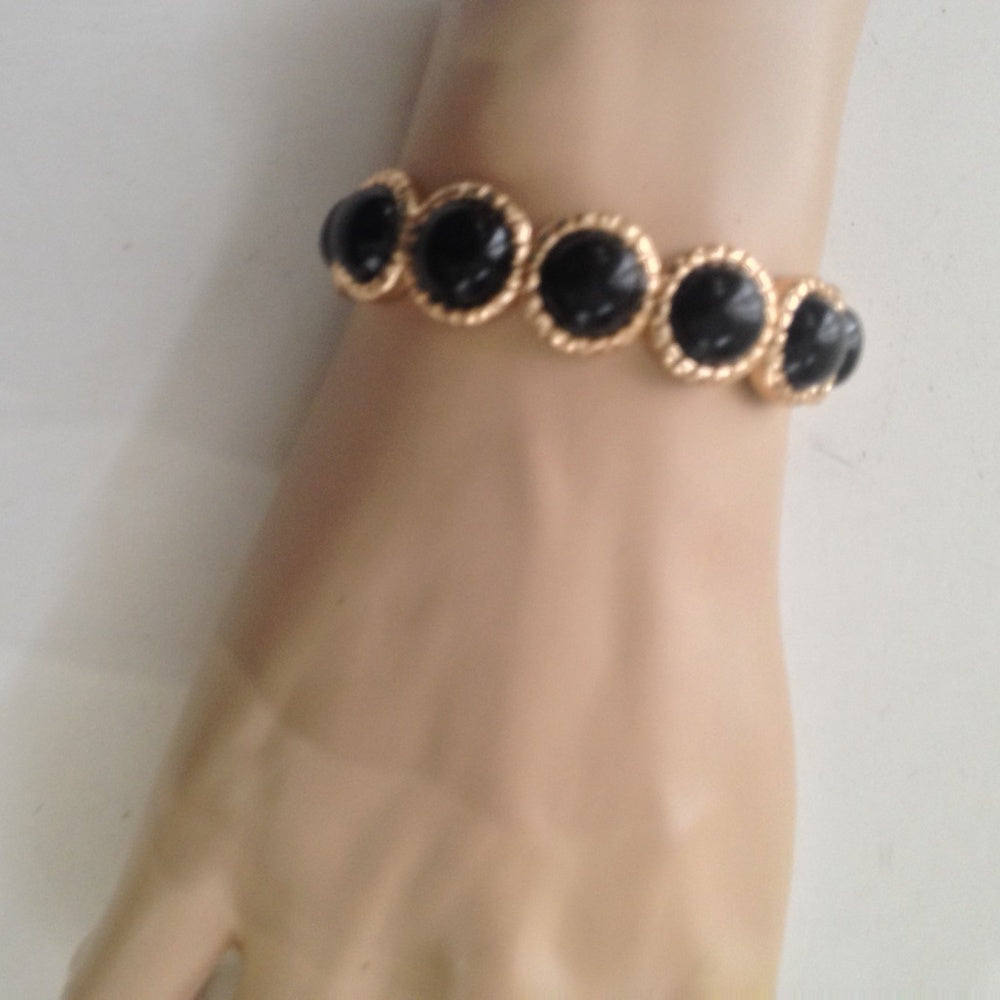 Vintage, Gold and Onyx Stretchable Bracelet