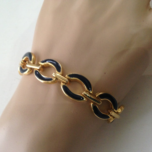 Vintage Gold and Black Enamel Bracelet