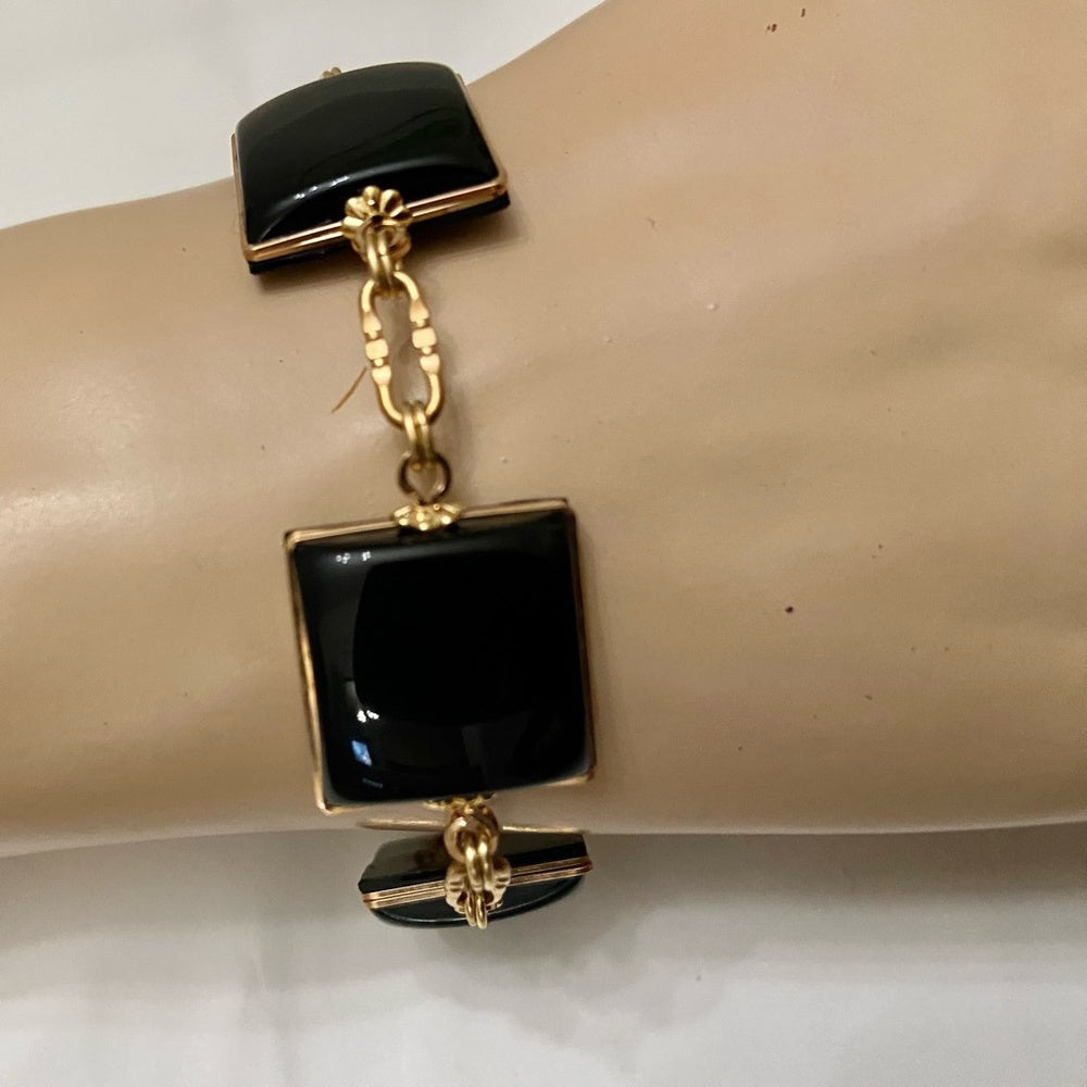 Vintage,  Gold and Black Thermoset Parure Set- Necklace, Bracelet and Earrings