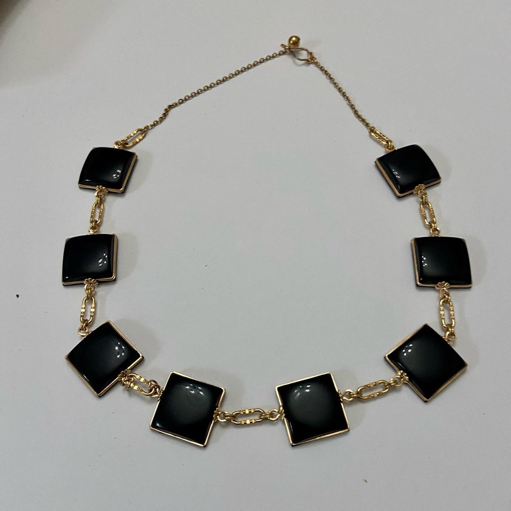 Vintage,  Gold and Black Thermoset Parure Set- Necklace, Bracelet and Earrings